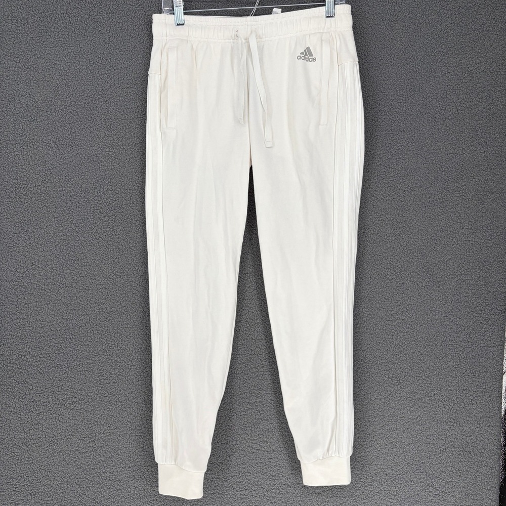 Adidas Womens Joggers Off White Cream Three Stripe Sweatpants Small CF0669